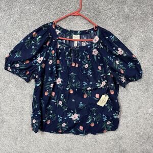 St Johns Bay Top 1X Plus Navy Floral Peasant Romantic Boho Dark Cottagecore